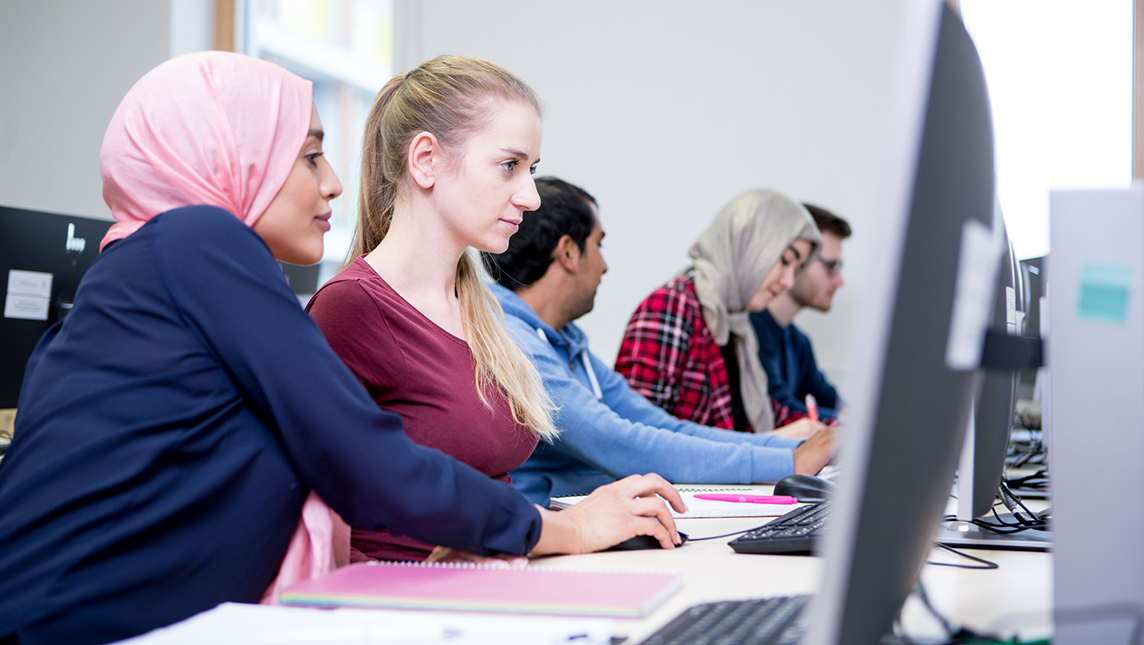 College students working at computers