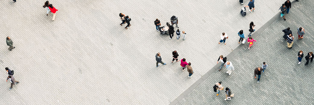 A crowd of people from above.