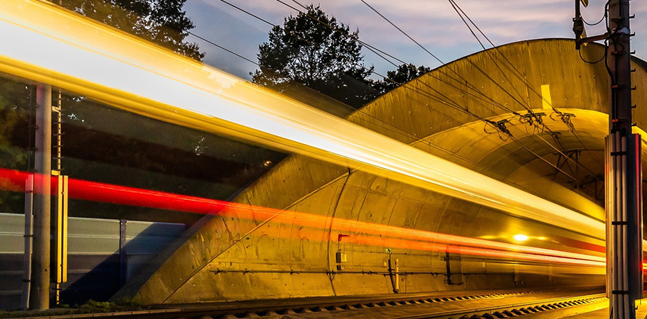 An artistic image of light emitted from a railway tunnel.