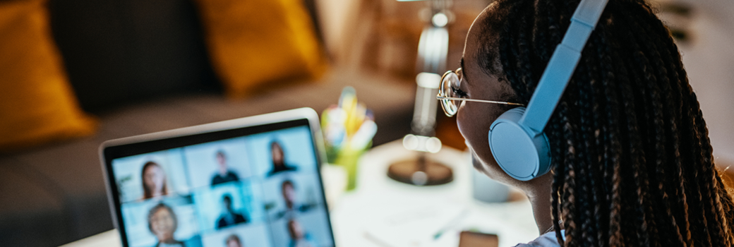 Group of international students having online meeting