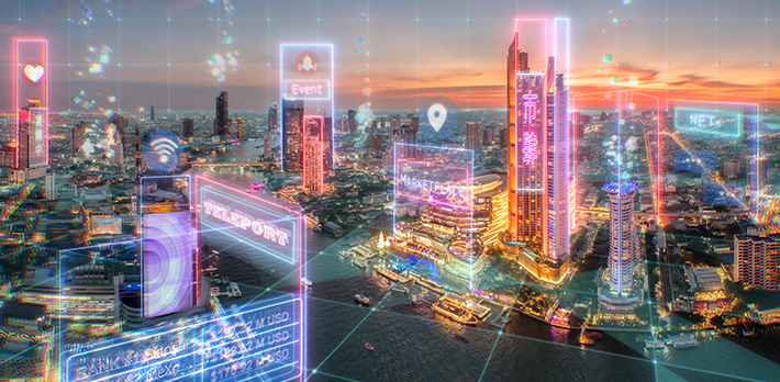 An imagined Metaverse city scape